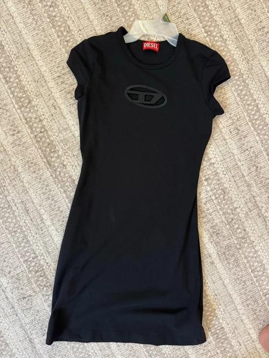 Diesel Black Short Sleeve Logo Tee Dress - Picture 1 of 2